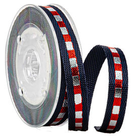 Navy Shinny Gold &amp; Navy Lines 1cm Cetak Pita Anyaman
