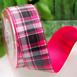 Kustom Dicetak Grosgrain Ribbon Tartan / Grid Ribbon Dekorasi Busur Untuk Gaun / Hadiah