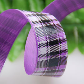 Kustom Dicetak Grosgrain Ribbon Tartan / Grid Ribbon Dekorasi Busur Untuk Gaun / Hadiah