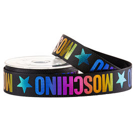 Hitam Dicetak Grosgrain Ribbon Foil Rainbow Gold Untuk Kemasan Hadiah Liburan