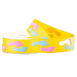 2 Warna Puff Mencetak Pada Pita Grosgrain Kuning Untuk Pembungkus Hadiah Anak