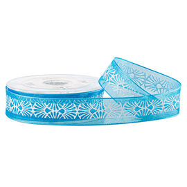 Personalisasi Layar Tinta Pencetakan Putih Biru 19mm Organza Sheer Ribbon